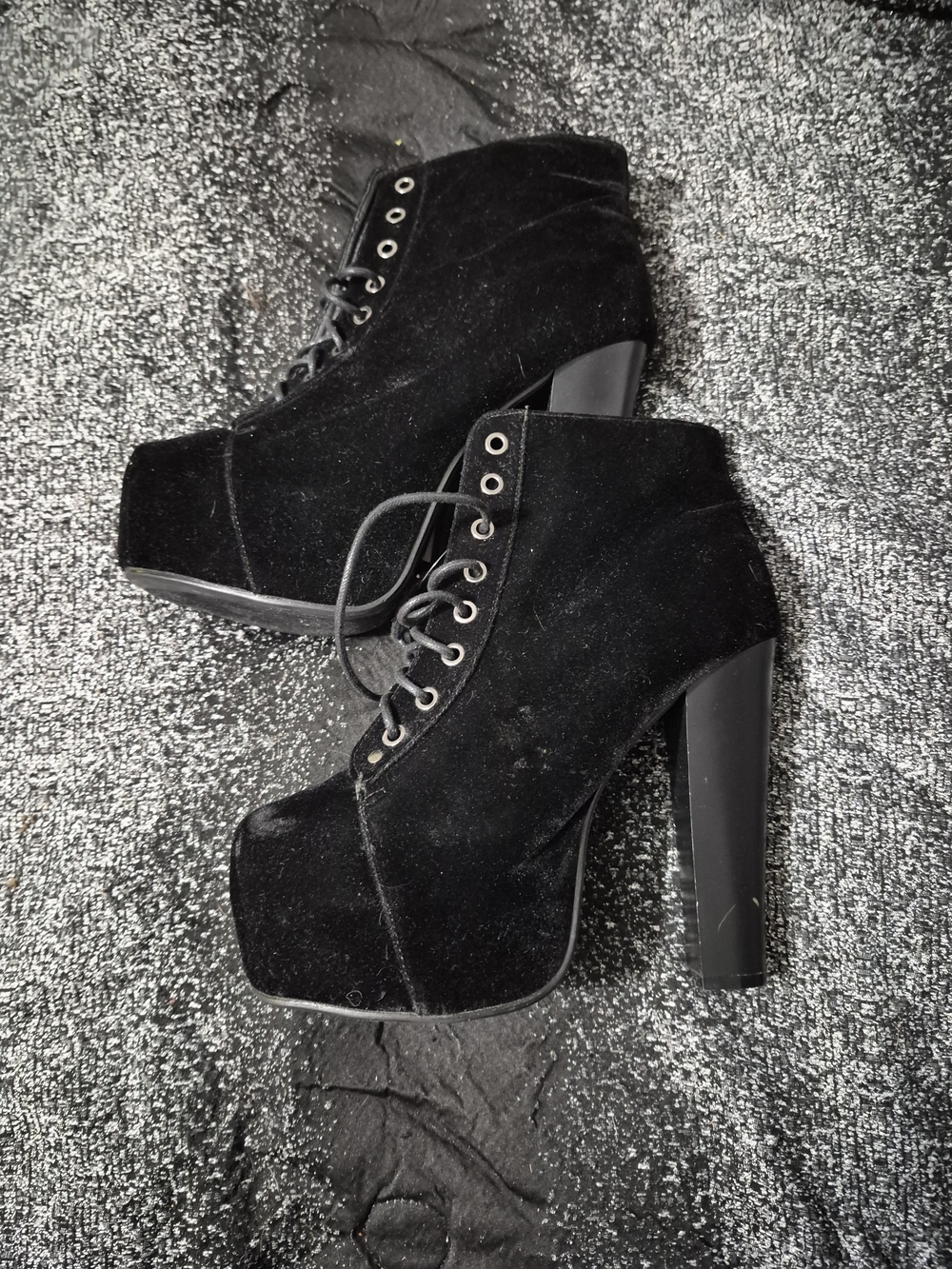 Delicacy Black Suede Platform Lace-Up Chunky Heel Boots